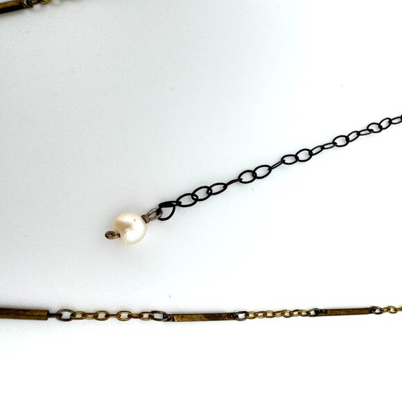 Pavanne Necklace Blue Chalcedony Swarovski Crystal Brass Chain Handcrafted - Picture 12 of 13